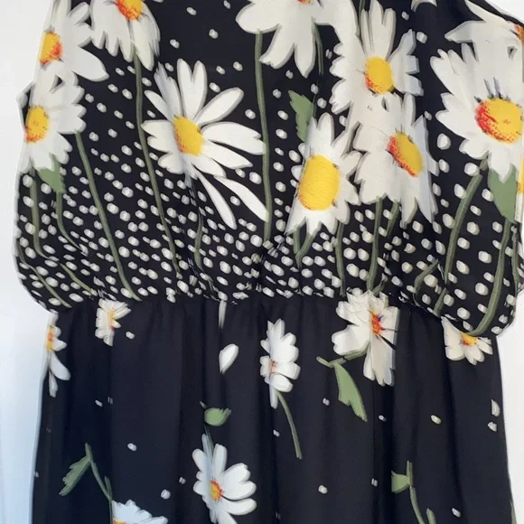 Le Lis Black White Daisy Floral Polka Dot Print Lined Maxi Dress NWT - Picture 7 of 15